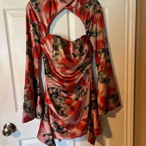 House of CB Toira Rose Print Draped Corset Dress